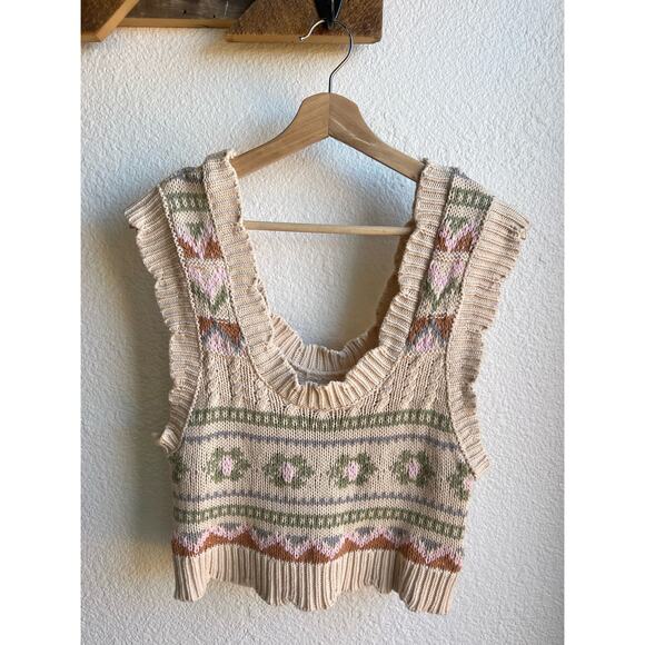 Anthropologie Cream Scalloped Sleeveless Sweater Vest - Picture 4 of 10